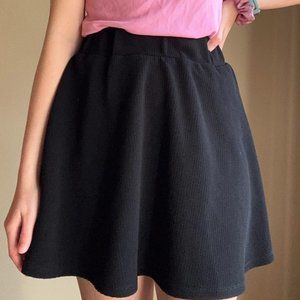 Black Elastic Textured Skater Skirt
